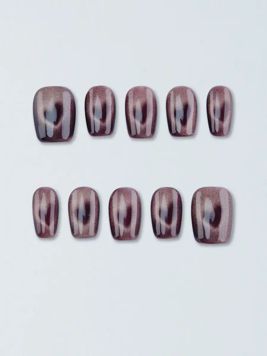 Red-Brown Gradient Cat Eye Press-On Nails – Luxurious Retro Glam