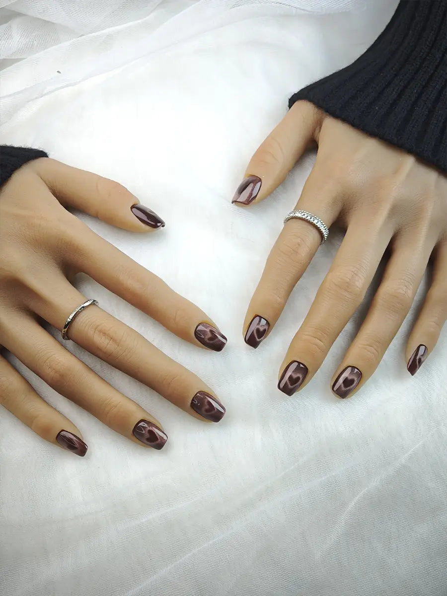 Red-Brown Gradient Cat Eye Press-On Nails – Luxurious Retro Glam