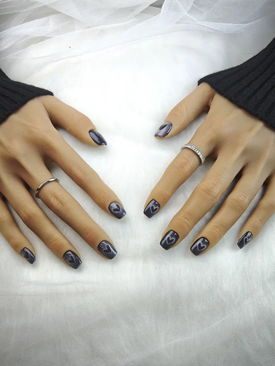 Deep Purple Heart Cat Eye Press-On Nails – Mysterious Sweet & Cool