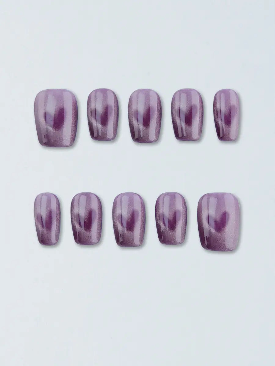 Pink Purple Heart Cat Eye Press-On Nails – Sweet & Dreamy