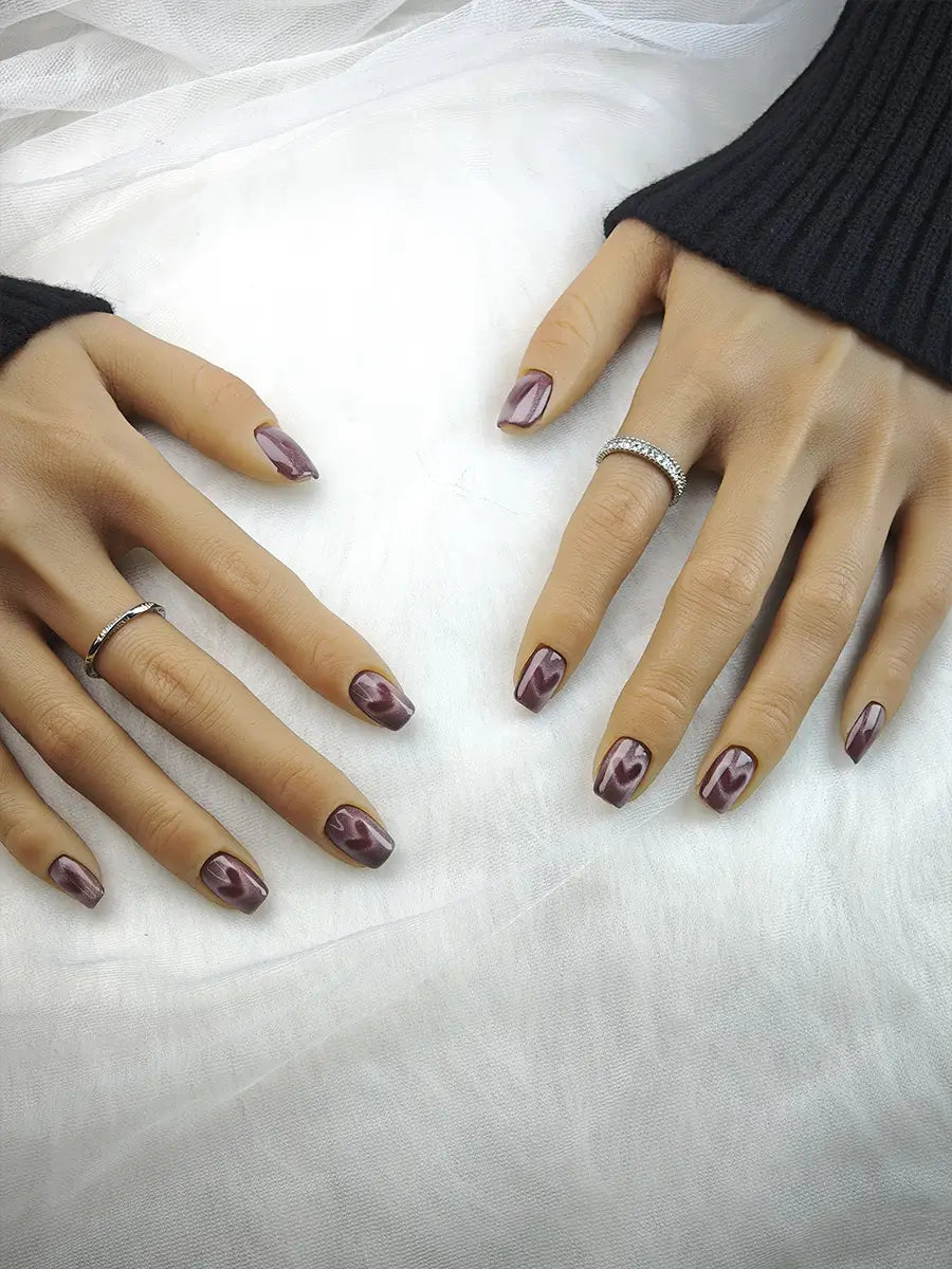 Pink Purple Heart Cat Eye Press-On Nails – Sweet & Dreamy