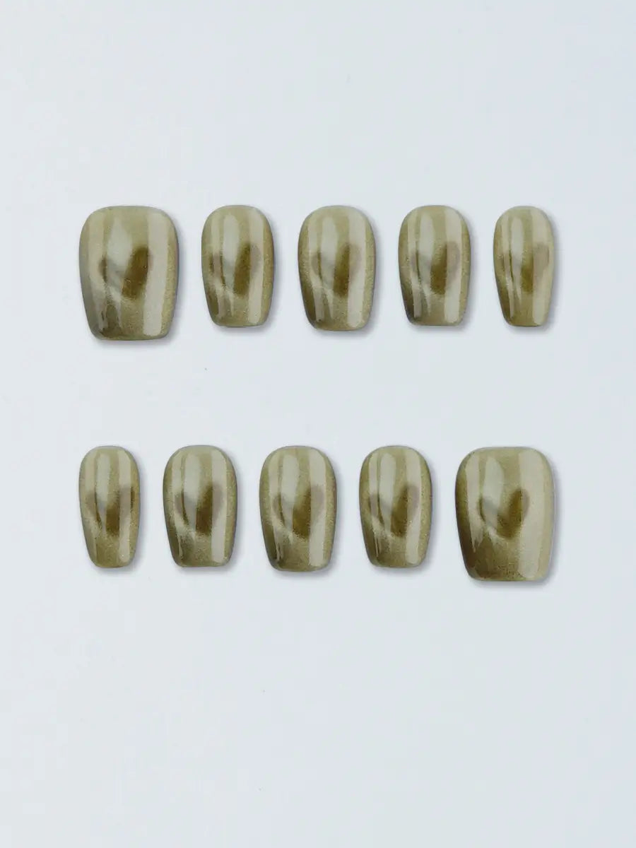 Olive Brown Heart Cat Eye Press-On Nails – Vintage Chic