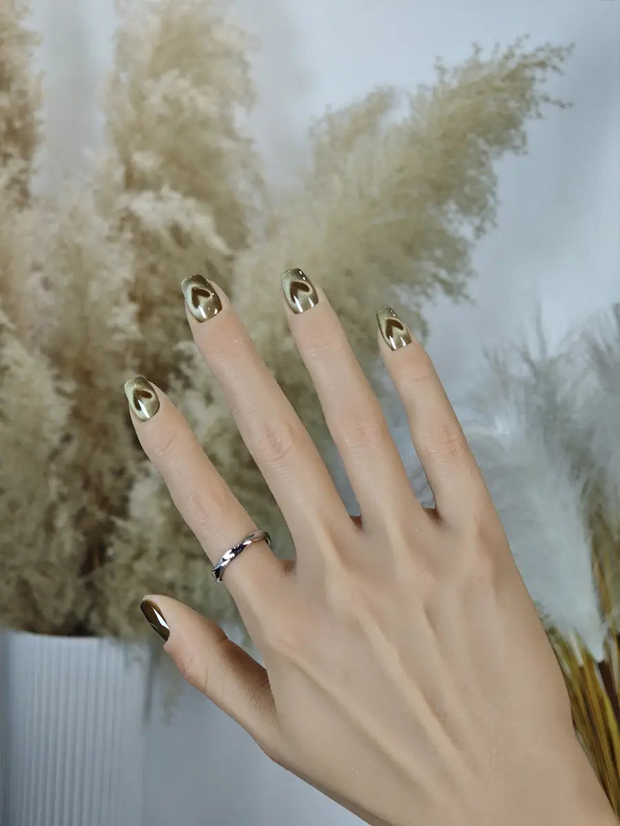 Olive Brown Heart Cat Eye Press-On Nails – Vintage Chic