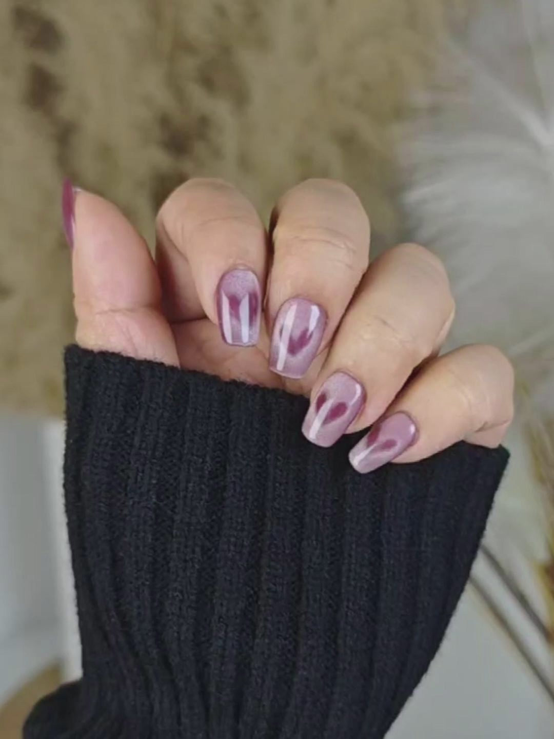 Pink Purple Heart Cat Eye Press-On Nails – Sweet & Dreamy