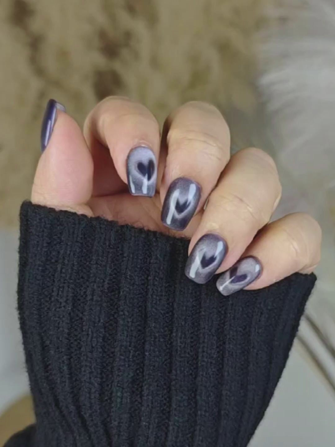 Deep Purple Heart Cat Eye Press-On Nails – Mysterious Sweet & Cool
