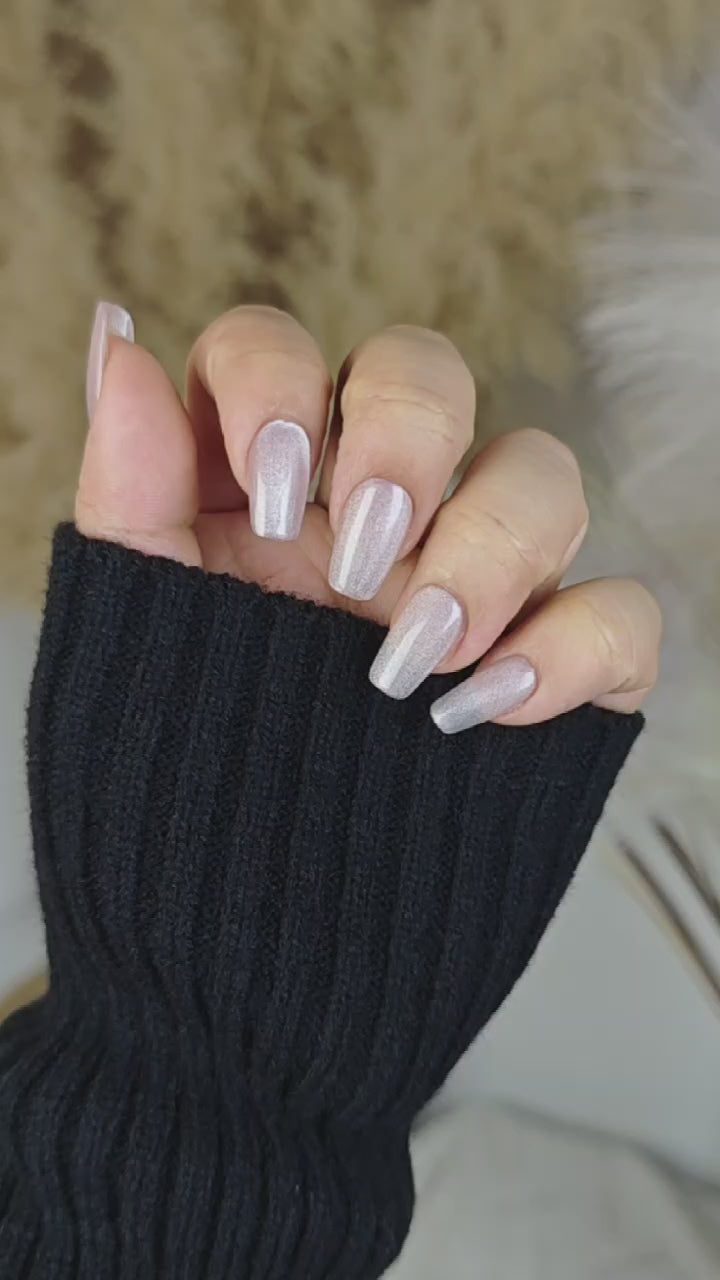 Subtle Glam Press On Nails  Nude Pink with Fine Glitter in Medium Coffin