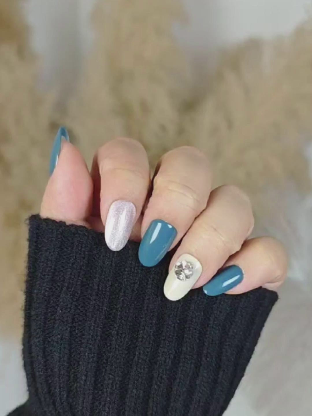 Navy Nude Sparkle Gem Press-On Nails – Short Round Luxury