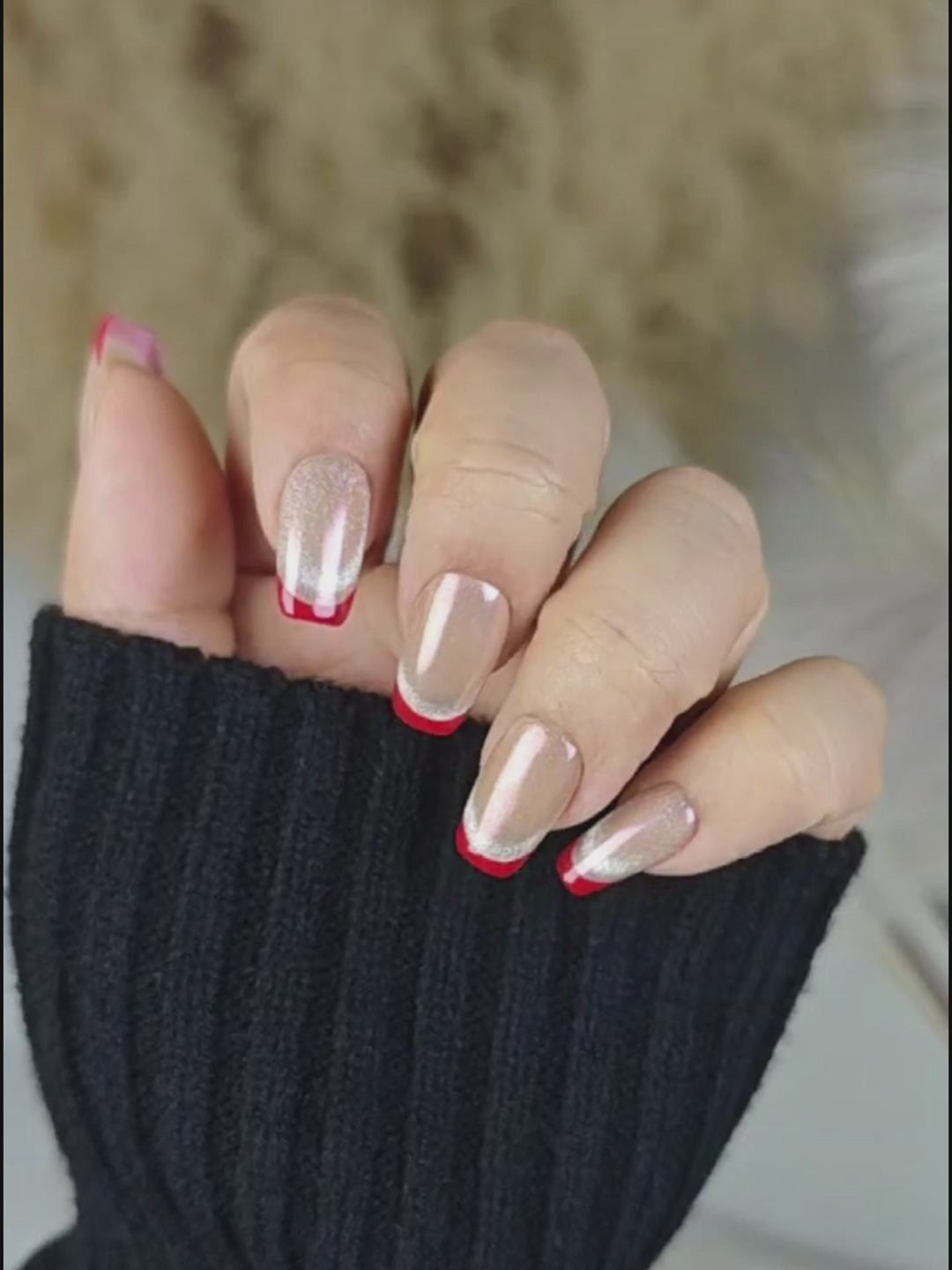 Gold & Red Glitter French Press-On Nails – Luxe Trapezoid Style