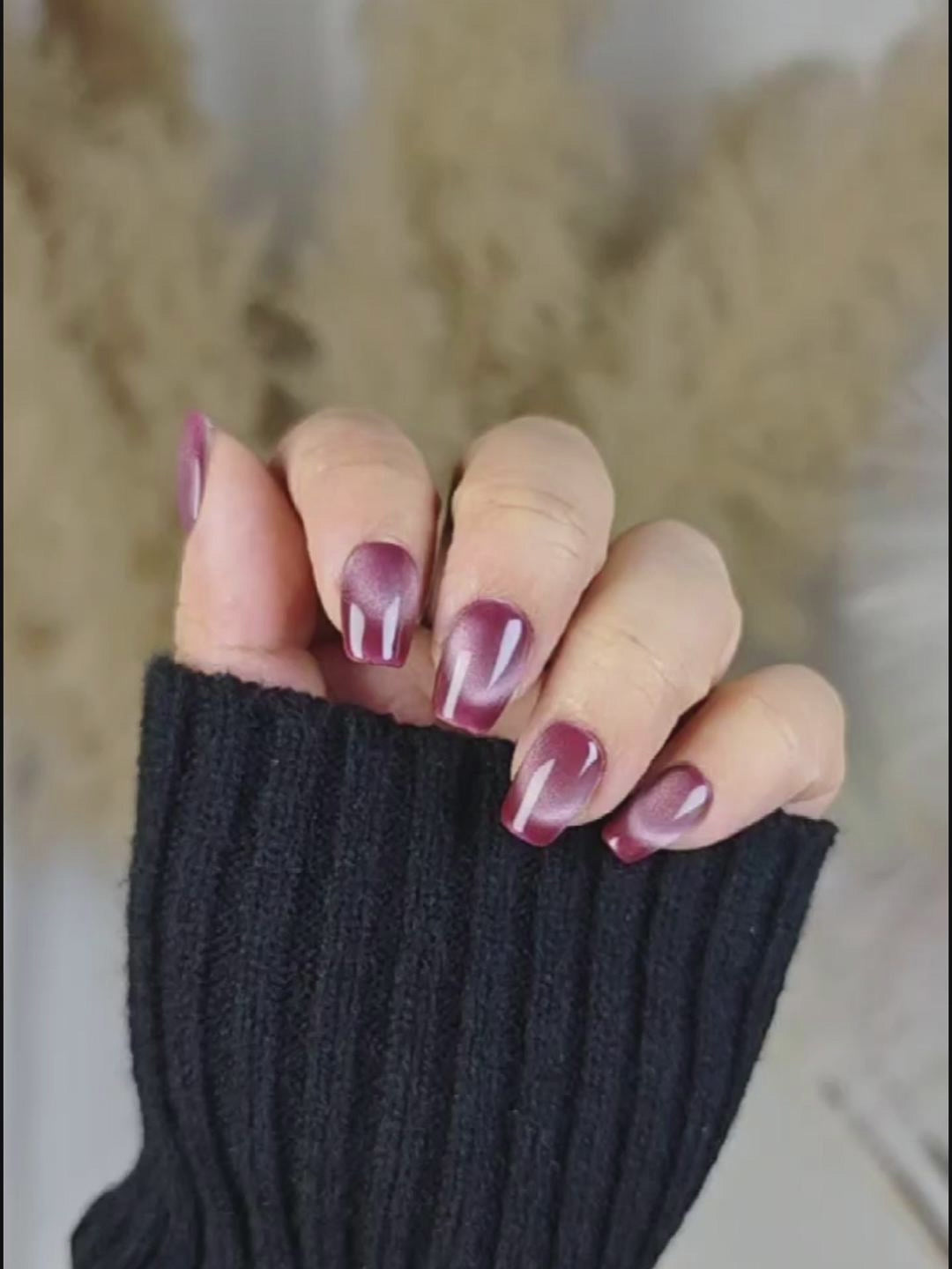 Purple-Brown & Gold Gradient Cat Eye Press-On Nails – Mysterious Luxury