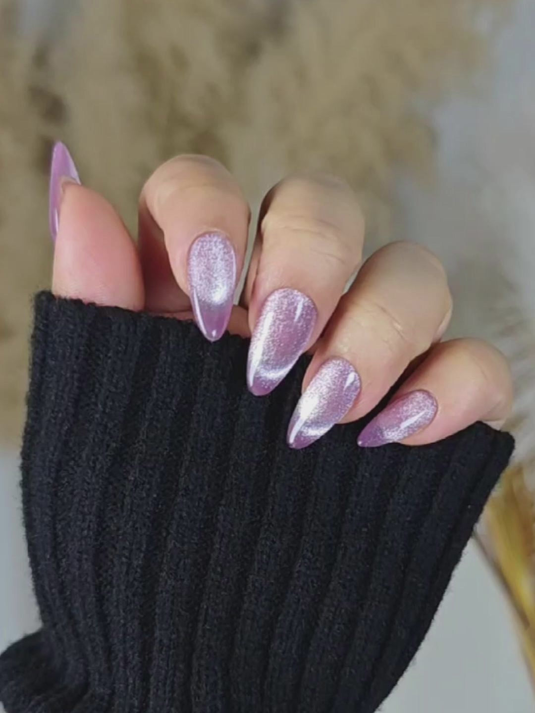 Purple Glitter Gradient Cat-Eye Short Almond Press-On Nails – Luxe & Romantic