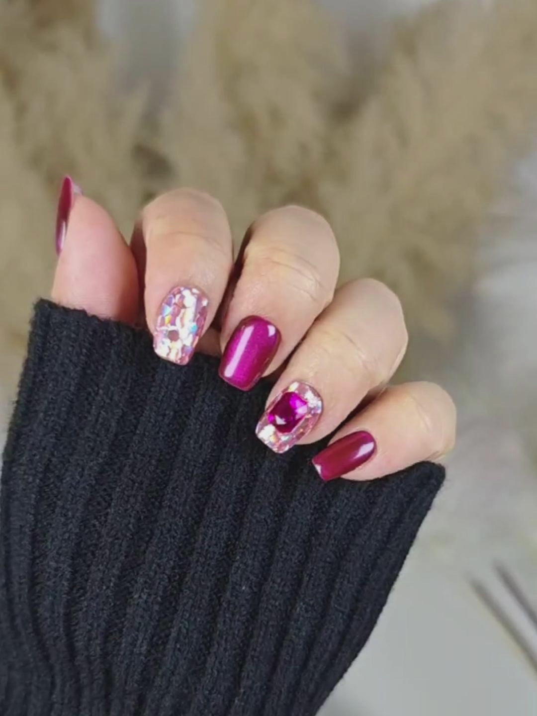 Purple Pink Gold Glitter Luxury Square Press-On Nails – Sparkling & Elegant