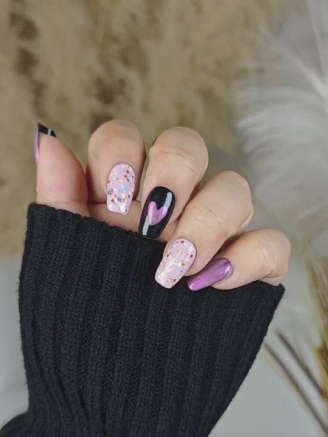 Pink & Purple Heart Glitter Press On Nails – Sweet & Dreamy Style