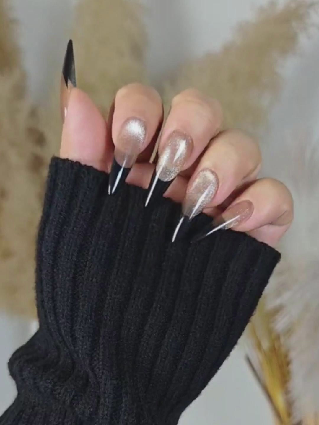 Classic Black & Gold French Tip Stiletto Press-On Nails