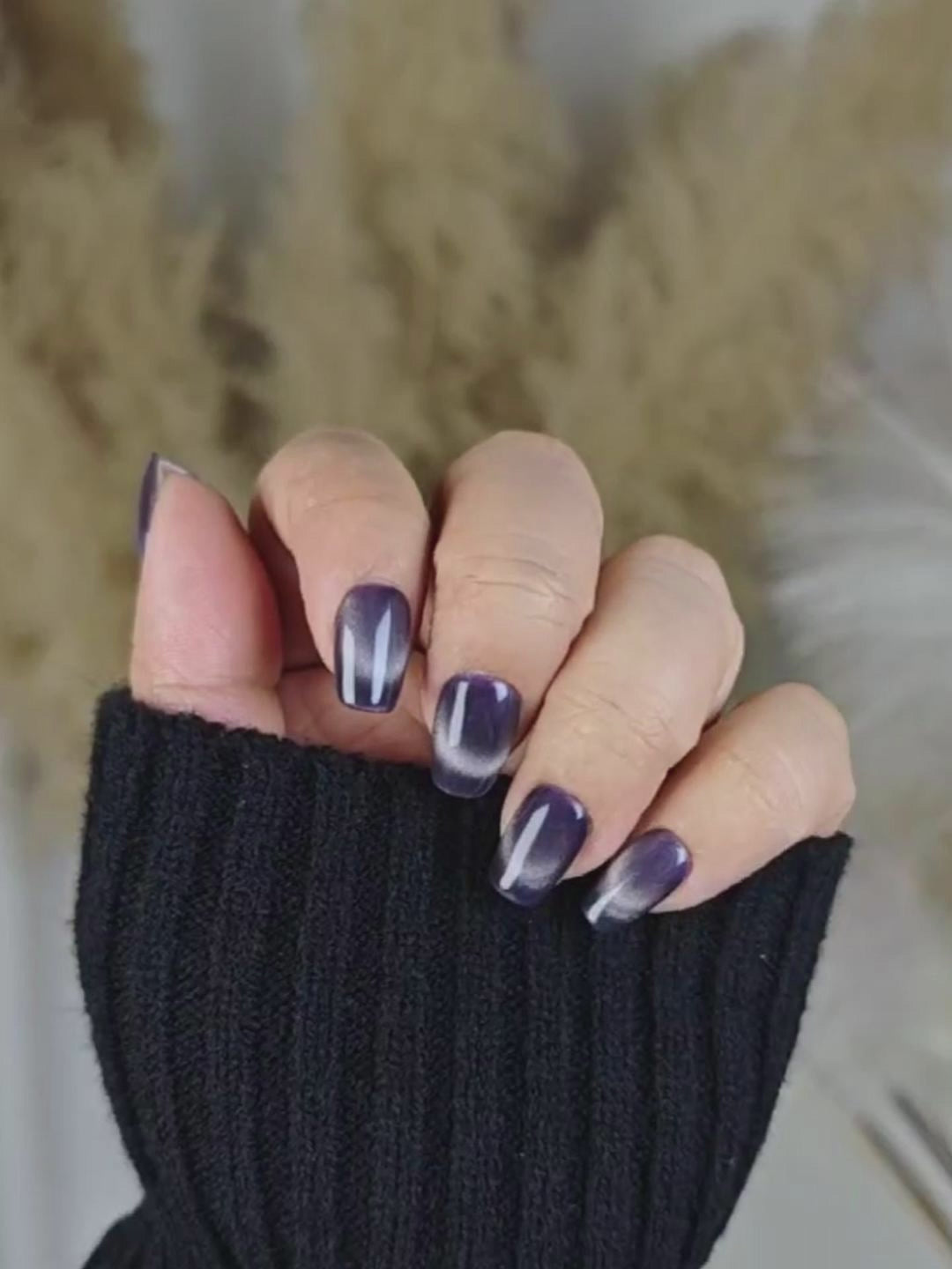 Deep Purple Silver Gradient Cat Eye Press-On Nails – Mysterious Glam