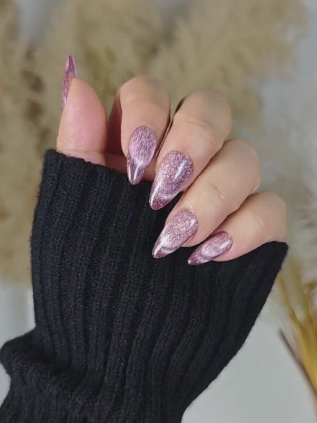 Pink Brown Glitter Gradient Short Almond Press-On Nails – Luxe & Romantic