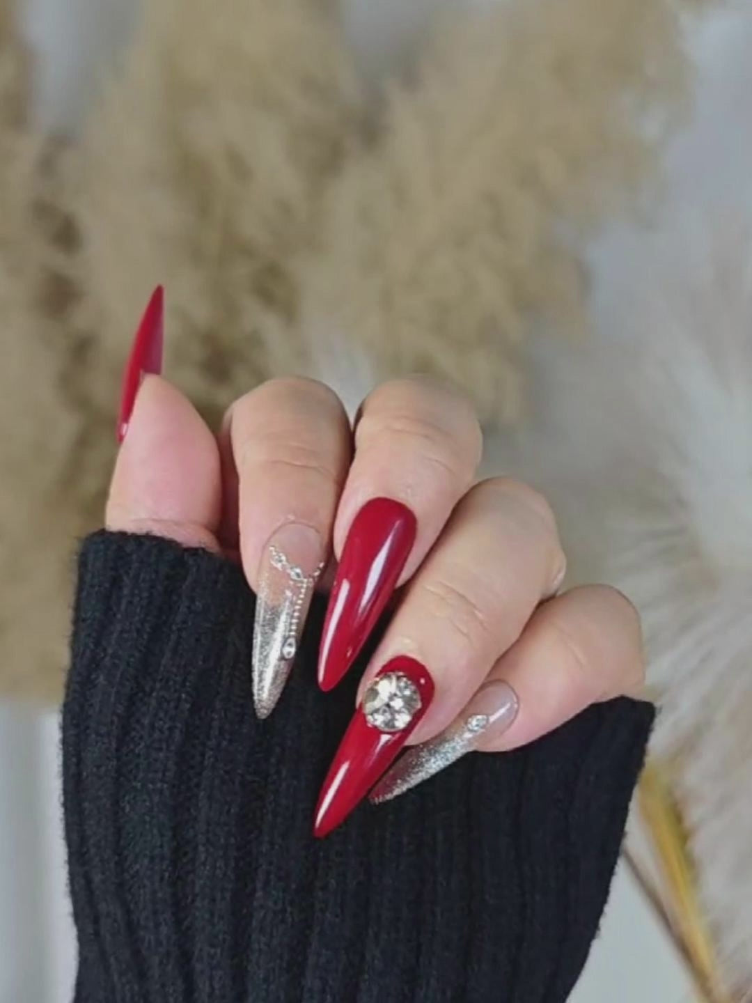 Luxury Red & Gold Gradient Stiletto Wedding Press-On Nails