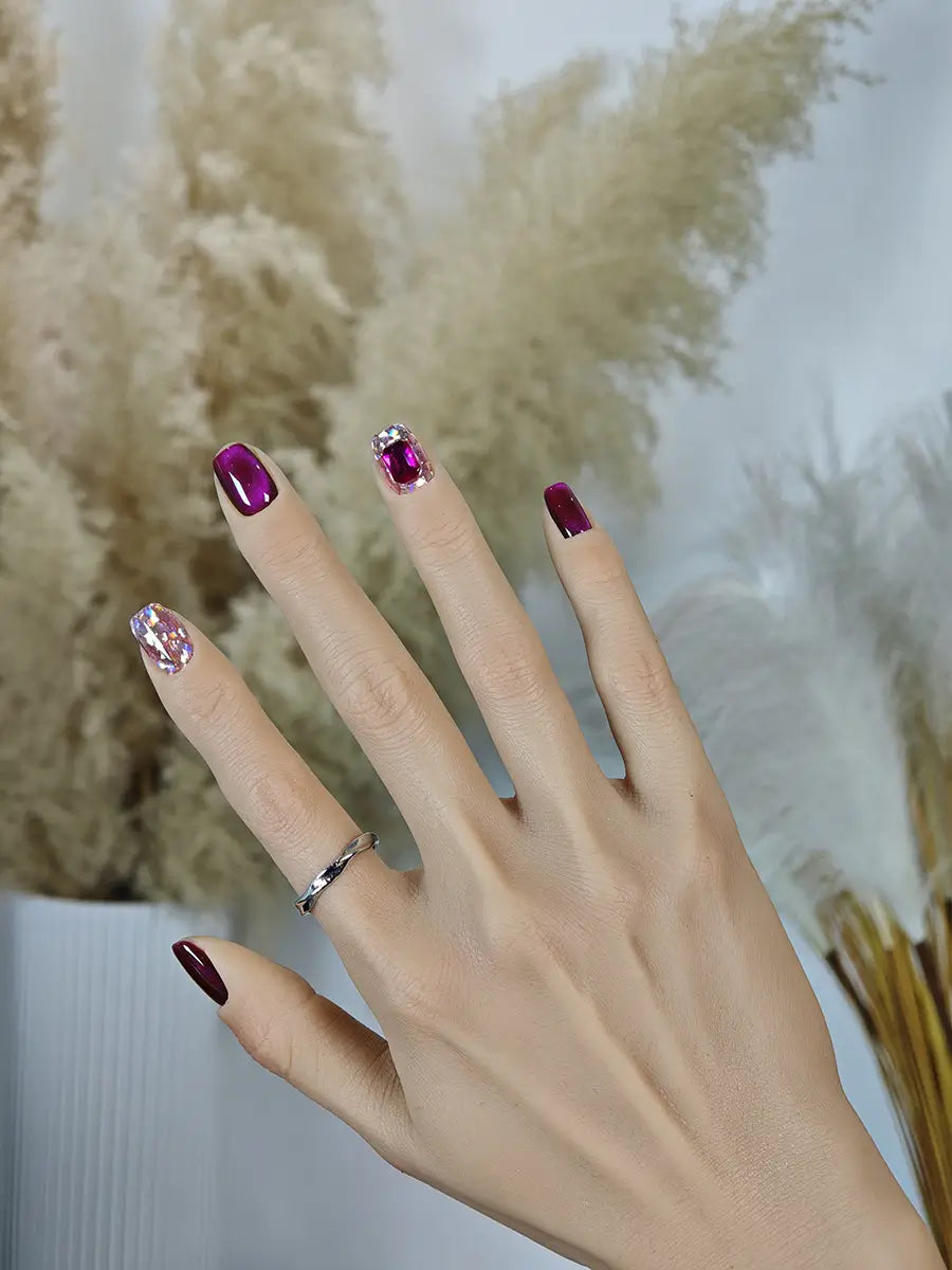 Purple Pink Gold Glitter Luxury Square Press-On Nails – Sparkling & Elegant