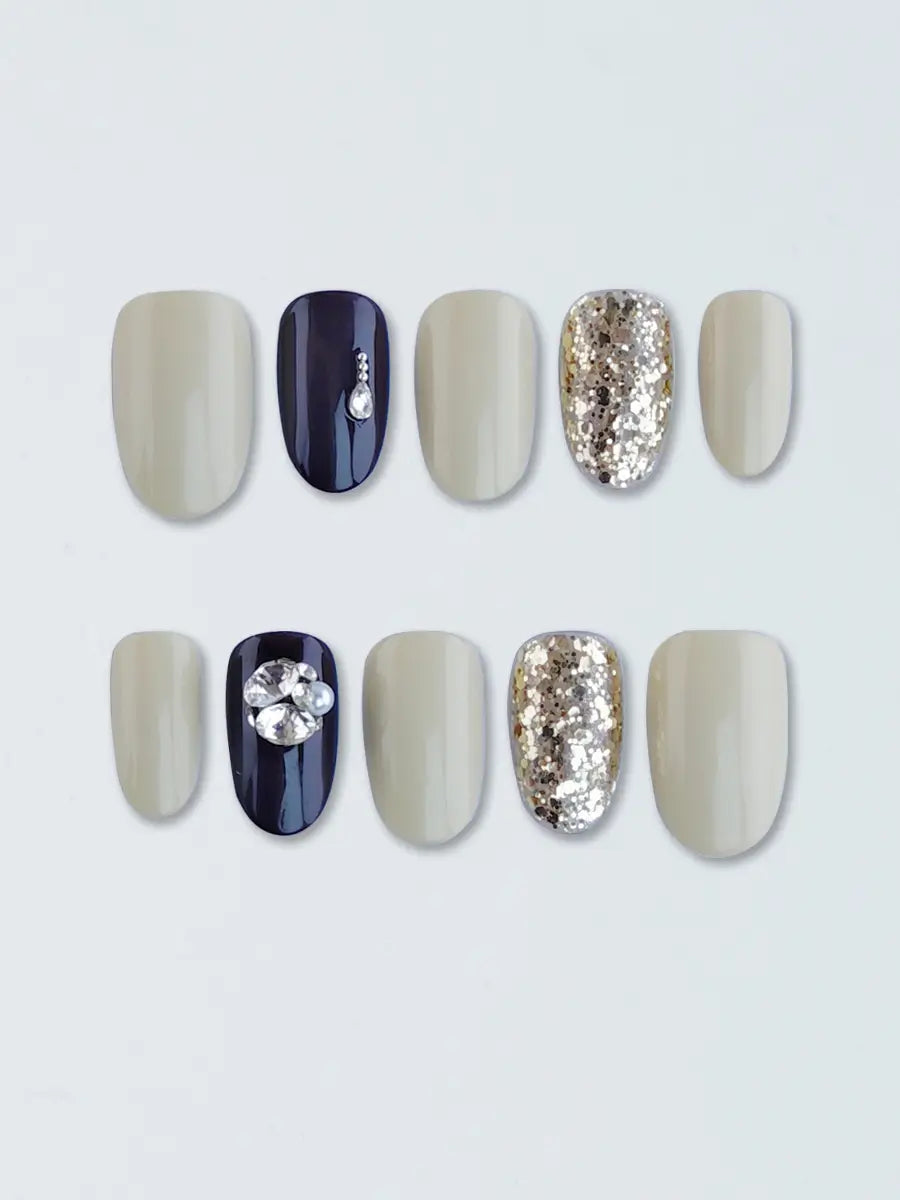 Ivory Deep Purple Sparkle Gem Press-On Nails – Short Round Luxury