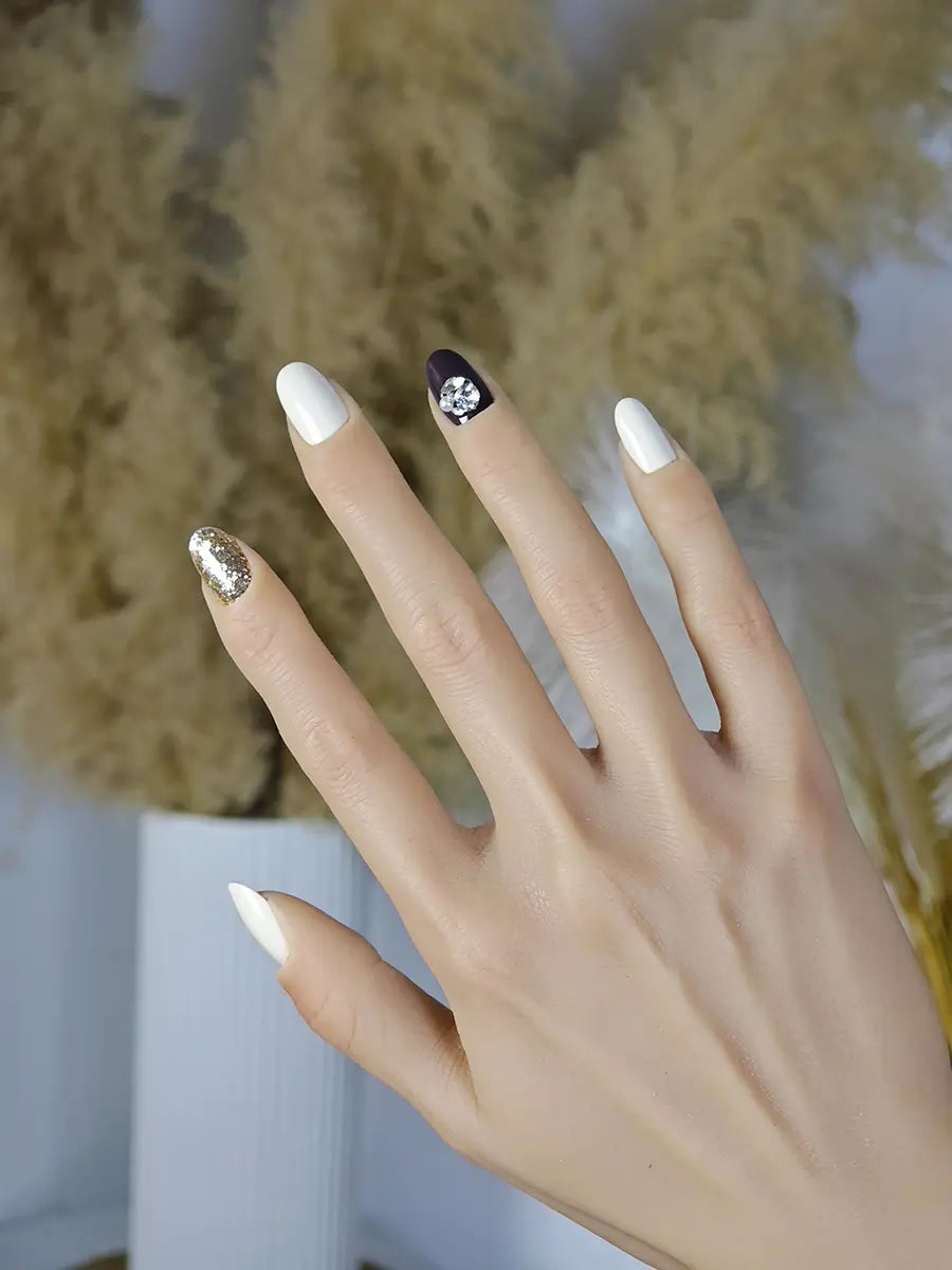 Ivory Deep Purple Sparkle Gem Press-On Nails – Short Round Luxury